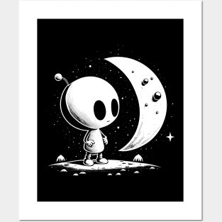 Cute Alien and moon Posters and Art